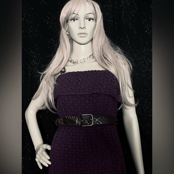Purple eyelet lace summer dress with adjustable tie up straps - Picture 9 of 16